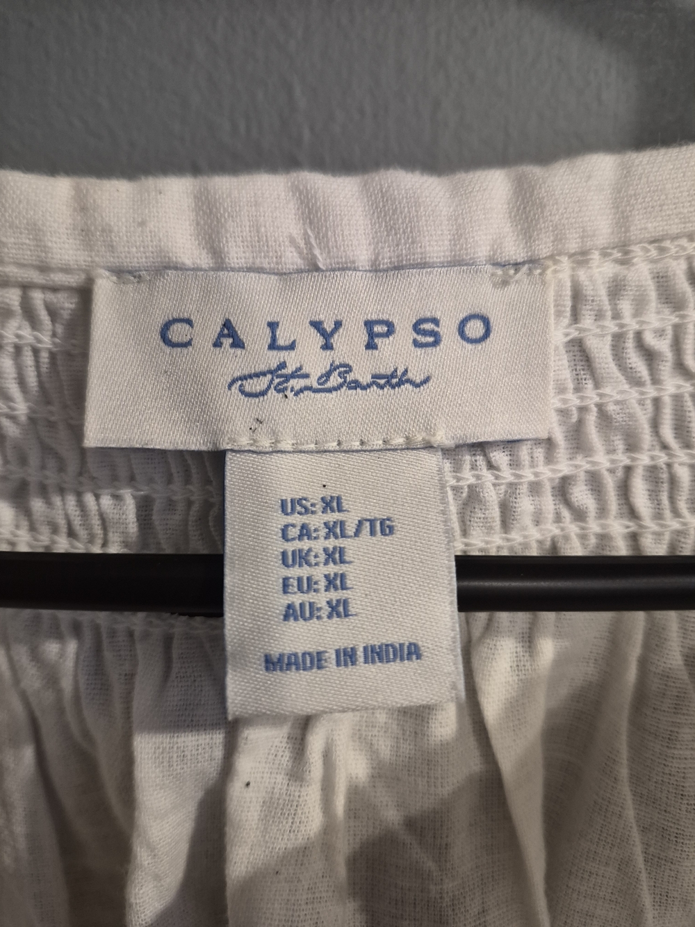 Calypso St Barth Embroidered Boho Peasant Blouse Ivory Linen Cotton Top XL - Picture 6 of 9
